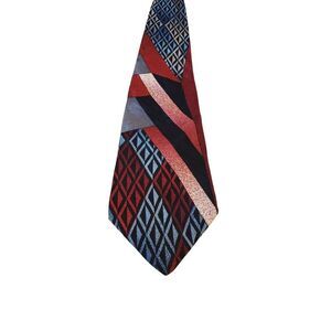 Via Manzoni Mens Necktie Tie Red Blue Black Abstract Geometric 100% Italian silk
